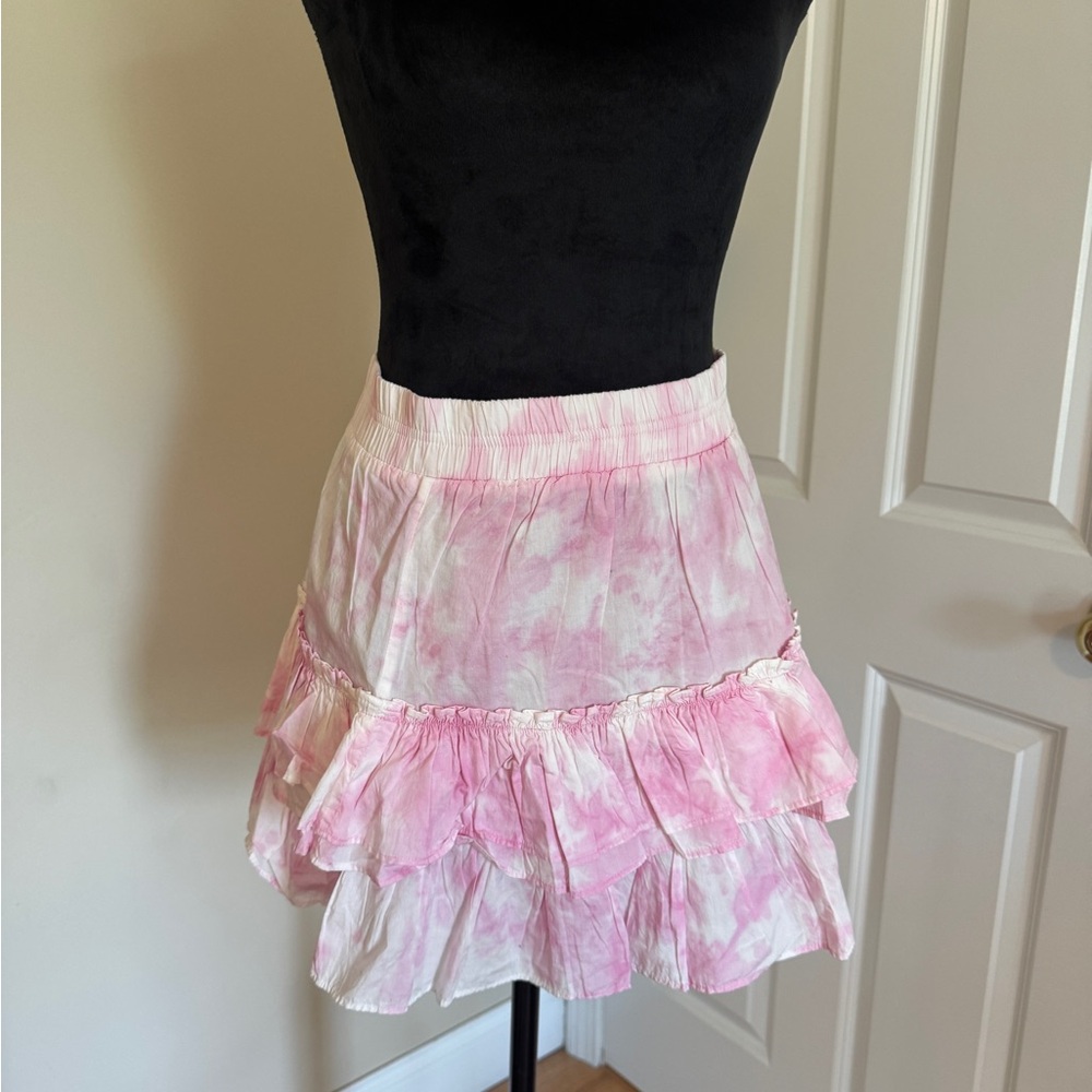 Generation Love - Athena Mini skirt Light Pink & White Tie-Dye Ruffle NWT size S